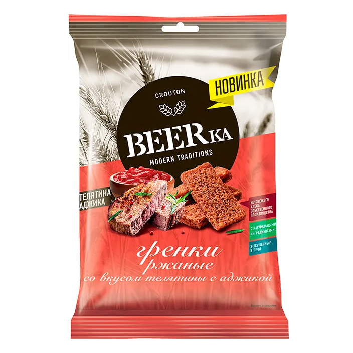 Сухарики "BeerKa" со вкусом телятины и аджики, 60 г